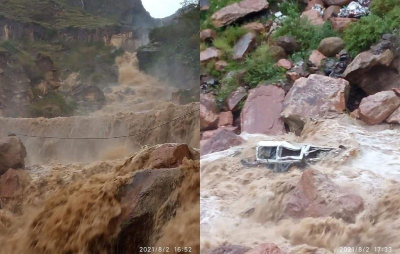 لاول مرة سيول تجرف سيارة ومحطة كهرباء في وادي بنا بمحافظة إب