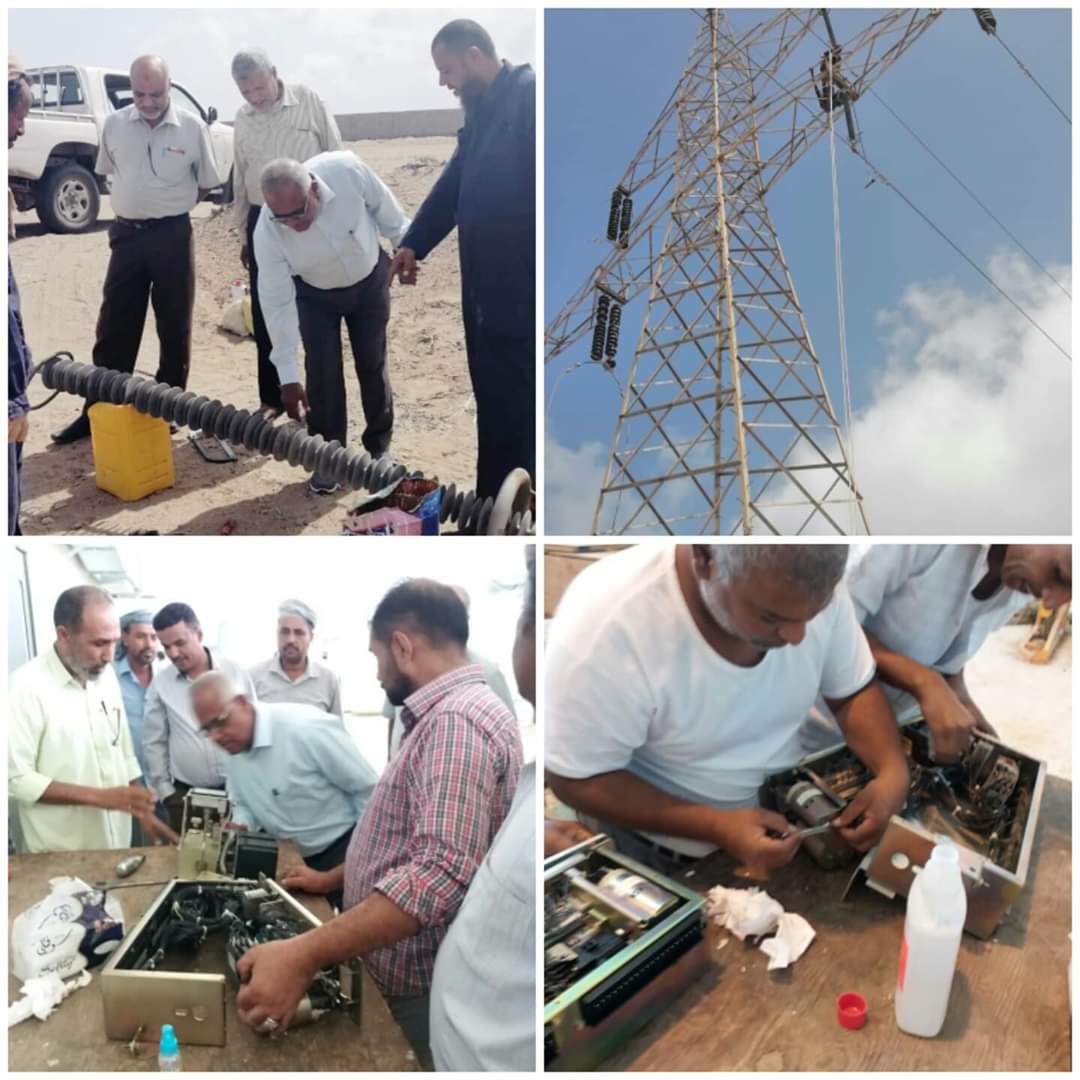 مدير عام المؤسسة العامة للكهرباء يتفقد اعمال الصيانة بخطوط النقل بعدن  
